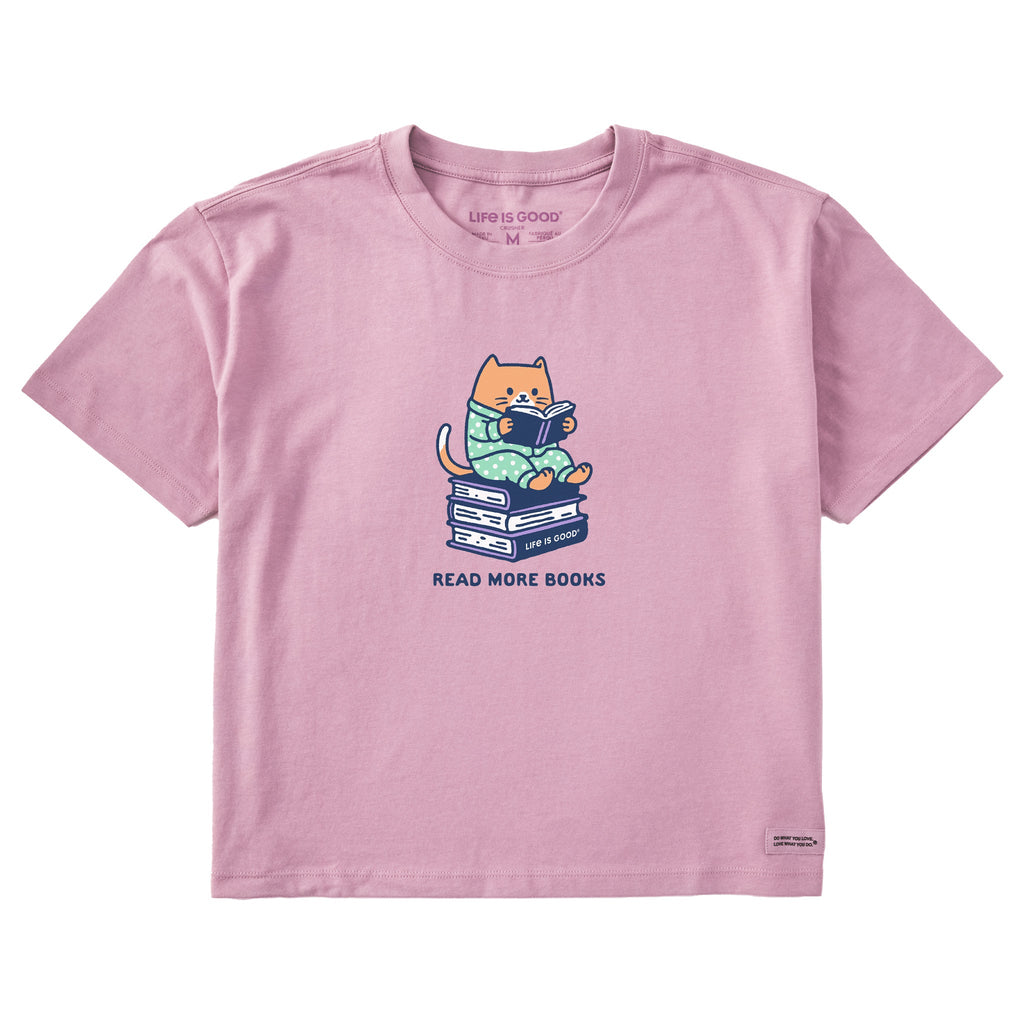 Women's Read More Books Cat Short Sleeve Crusher Boxy Tee product image 1