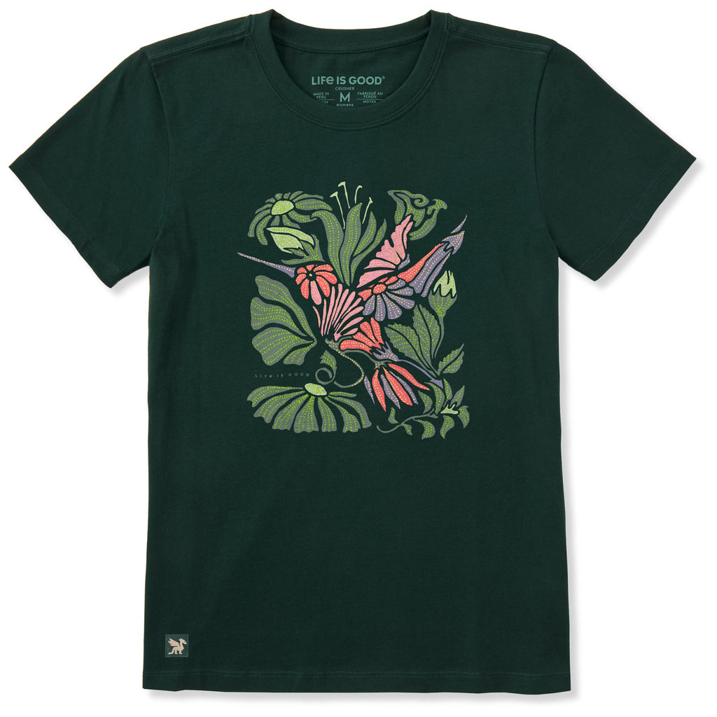 Women's Hummingbird Flowers Short Sleeve Crusher Tee product image 1